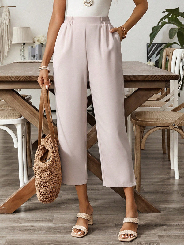 EMERY ROSE Pantalones casuales de mujer de pierna ancha con abertura lateral en un solo color