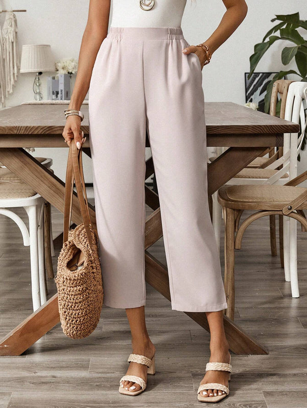 EMERY ROSE Pantalones casuales de mujer de pierna ancha con abertura lateral en un solo color