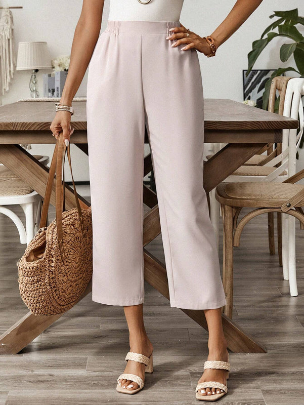 EMERY ROSE Pantalones casuales de mujer de pierna ancha con abertura lateral en un solo color