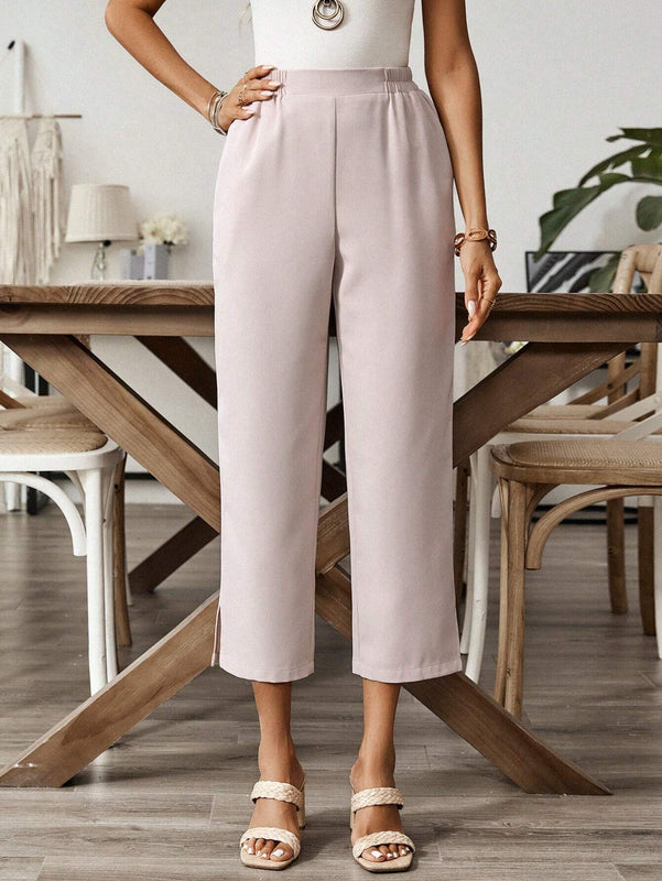 EMERY ROSE Pantalones casuales de mujer de pierna ancha con abertura lateral en un solo color