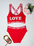 Conjunto de sujetador deportivo y panty sexy con diseno sin espalda e impresion de letra "LOVE"