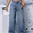 EZwear Jeans de pierna ancha lavados informales para mujer