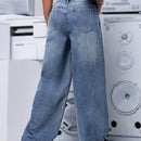 EZwear Jeans de pierna ancha lavados informales para mujer