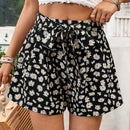 VCAY Shorts anchos de pierna con lazo y estampado floral pequeno