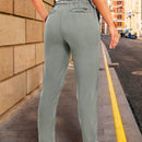 LUNE Pantalones casuales de pierna recta para mujer con bolsillos con parche