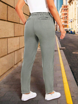 LUNE Pantalones casuales de pierna recta para mujer con bolsillos con parche