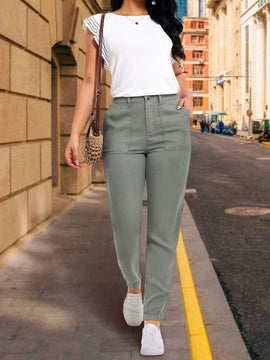 LUNE Pantalones casuales de pierna recta para mujer con bolsillos con parche