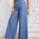 LUNE Pantalones Jeans anchos y casuales de mujer con bolsillos, adecuados para uso diario y viajes