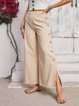 LUNE Jeans casuales para uso diario de mujer de boton y de color puro con abertura en el dobladillo