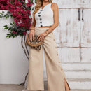 LUNE Jeans casuales para uso diario de mujer de boton y de color puro con abertura en el dobladillo