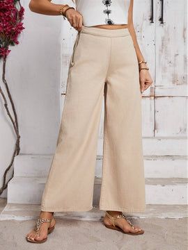 LUNE Jeans casuales para uso diario de mujer de boton y de color puro con abertura en el dobladillo