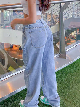 Jeans De Pierna Recta Holgados Casuales Para Mujer Con Bolsillos Oblicuos