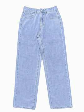 Jeans De Pierna Recta Holgados Casuales Para Mujer Con Bolsillos Oblicuos