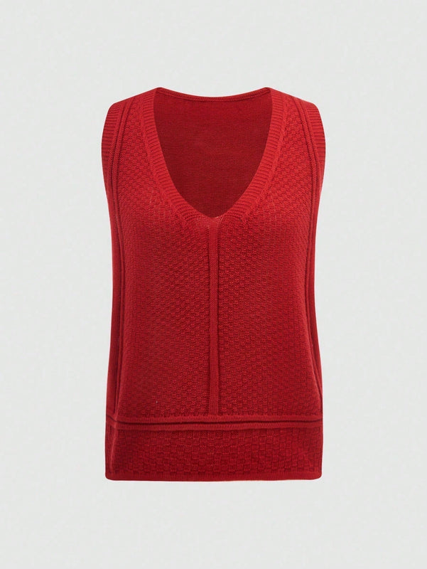 Essnce Chaleco sin mangas de punto solido para mujeres con cuello en V para uso diario en primavera y verano