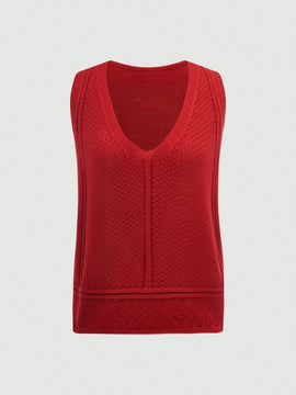Essnce Chaleco sin mangas de punto solido para mujeres con cuello en V para uso diario en primavera y verano
