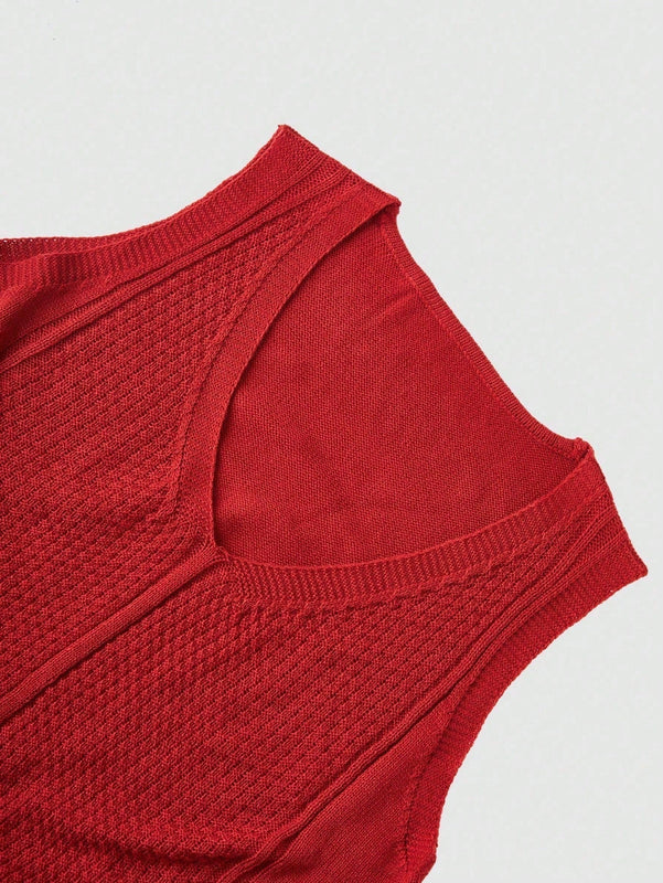 Essnce Chaleco sin mangas de punto solido para mujeres con cuello en V para uso diario en primavera y verano