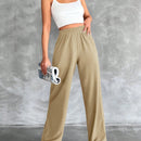 Tall pantalones rectos de talla alta con cintura elastica solida