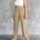 Tall pantalones rectos de talla alta con cintura elastica solida
