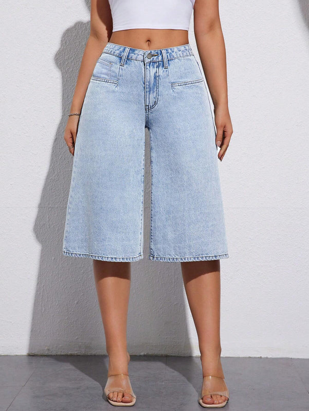 Essnce Shorts Jeans casuales simples de unicolor para mujer