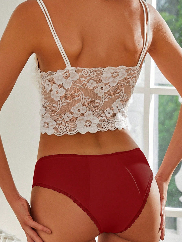 FINETOO 3 piezas Ropa interior fisiologica femenina en triangulo de cintura baja y engrosado con borde de encaje