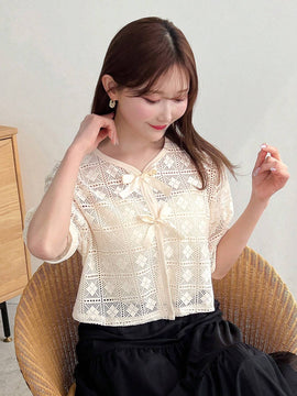 FRIFUL Designer Camisa hueca de disenador para mujeres decorada con mariposas para primavera/verano
