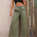 VCAY Pantalones de mezclilla casuales para mujeres de pierna ancha y cintura alta con cordon en la cintura y bolsillos
