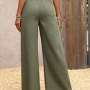 VCAY Pantalones de mezclilla casuales para mujeres de pierna ancha y cintura alta con cordon en la cintura y bolsillos