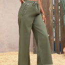 VCAY Pantalones de mezclilla casuales para mujeres de pierna ancha y cintura alta con cordon en la cintura y bolsillos