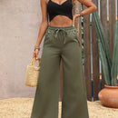 VCAY Pantalones de mezclilla casuales para mujeres de pierna ancha y cintura alta con cordon en la cintura y bolsillos