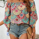 LUNE Camisa retro casual de verano con estampado y mangas largas irregulares estilo off-shoulder