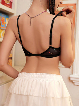 Sujetador para mujer con hebilla frontal de estilo simple y estrellas en malla
