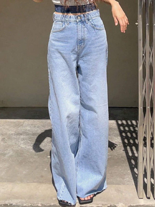 DAZY Pantalones Jeans casuales de pierna ancha para mujer, lavados