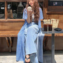 DAZY Pantalones Jeans casuales de pierna ancha para mujer, lavados