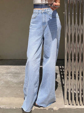 DAZY Pantalones Jeans casuales de pierna ancha para mujer, lavados
