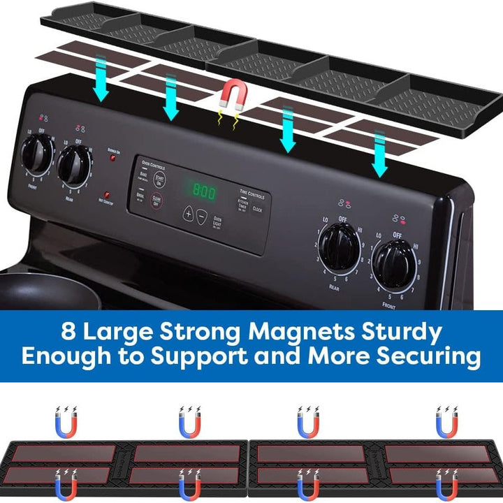 Estantería magnética de silicona para cocina de 30 pulgadas, organizador de almacenamiento abierto no de madera, duradero y apto para lavavajillas, especiero sin electricidad para huecos/hornos planos, con fuerte respaldo magnético - Negro