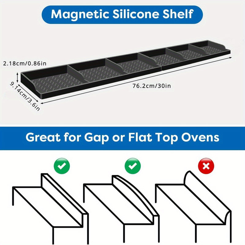 Estantería magnética de silicona para cocina de 30 pulgadas, organizador de almacenamiento abierto no de madera, duradero y apto para lavavajillas, especiero sin electricidad para huecos/hornos planos, con fuerte respaldo magnético - Negro