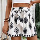 VCAY Shorts casuales de verano para vacaciones con estampado completo para mujer con cinturon