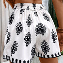 VCAY Shorts casuales de verano para vacaciones con estampado completo para mujer con cinturon