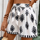VCAY Shorts casuales de verano para vacaciones con estampado completo para mujer con cinturon