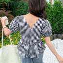 NEW DAZY Camisa de damas a cuadros con mangas cortas, cuello en V, y cremallera