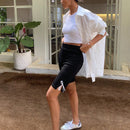 DAZY Pantalones cortos de mujer con lazos elasticos ajustados al Body, de longitud media