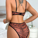 Conjunto de sujetador transparente inalambrico para mujer con ribete de bloques de color y braguita de triangulo