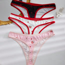 Bottom de bikini de tanga con ribete festoneado y estampado floral para mujer