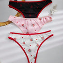 Bottom de bikini de tanga con ribete festoneado y estampado floral para mujer