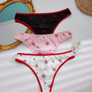 Bottom de bikini de tanga con ribete festoneado y estampado floral para mujer