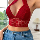 Sujetador halter para mujer de unicolor con espalda descubierta y huecos