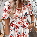 Blusa de verano de cintura plisada con estampado floral para damas