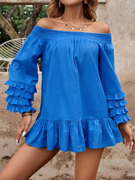 Blusa romantica de manga larga con hombros descubiertos para mujeres, ideal para salidas, vacaciones y citas en verano