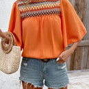 NEW  LUNE Blusa Retro de Cuello Redondo con Bordado y Encaje Ondulado con Estampado Aleatorio