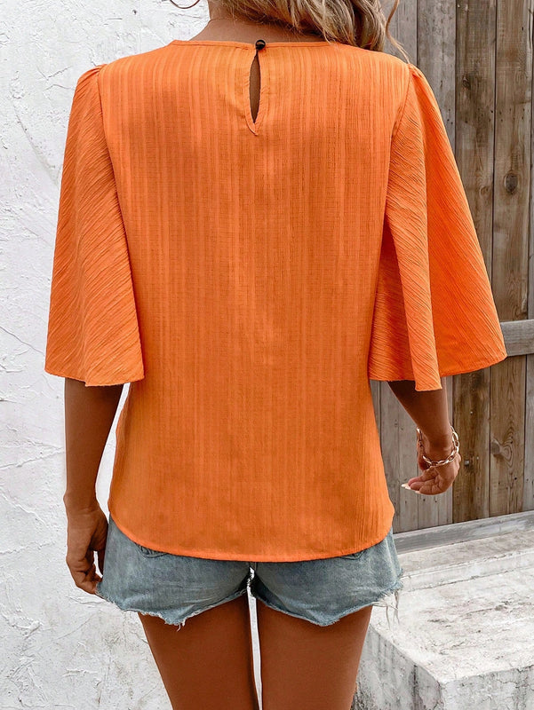 NEW  LUNE Blusa Retro de Cuello Redondo con Bordado y Encaje Ondulado con Estampado Aleatorio